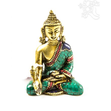 Gyógyító Buddha szobor réz, kővel berakott, prémium minőség - 7 cm