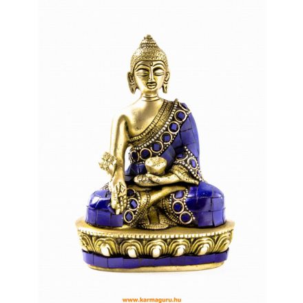 Gyógyító Buddha réz szobor, kővel berakott - 14cm