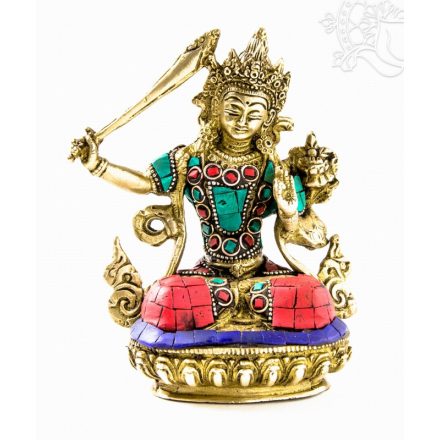 Manjushri réz szobor, kővel berakott - 14cm