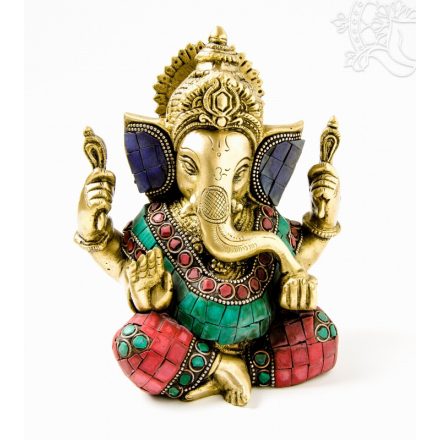 Ganesha réz szobor, kővel berakott - 14 cm