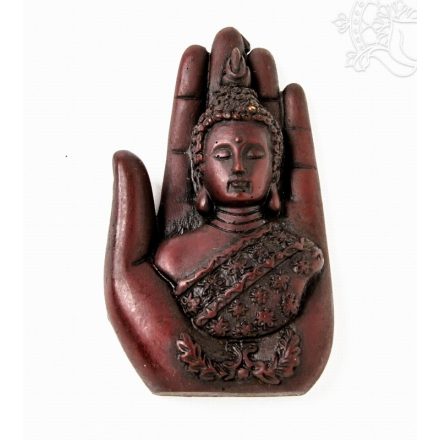 Buddha fej kézben, vörös színű - 9 cm