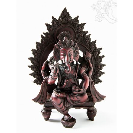 Ganesha trónon, vörös színű rezin szobor - 18 cm