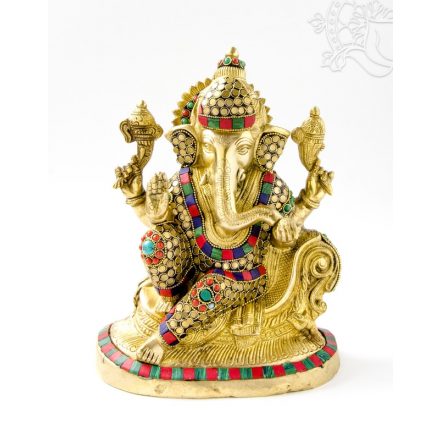 Ganesha réz szobor kővel berakott - 26 cm