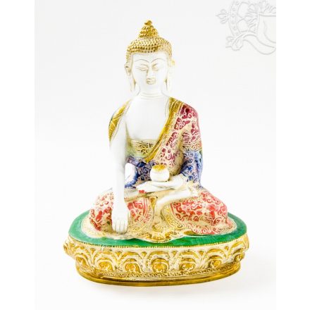 Shakyamuni Buddha réz szobor, fehér-arany és színes - 25 cm