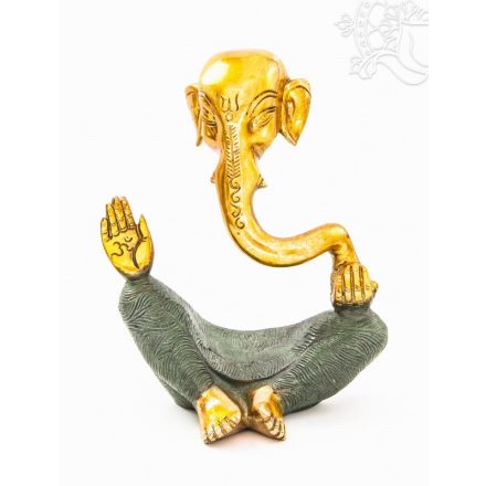 Ganesha absztrakt réz szobor, arany és sötétzöld - 20 cm