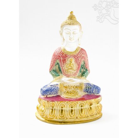 Amitabha Buddha szobor, fehér-arany és színes - 24 cm