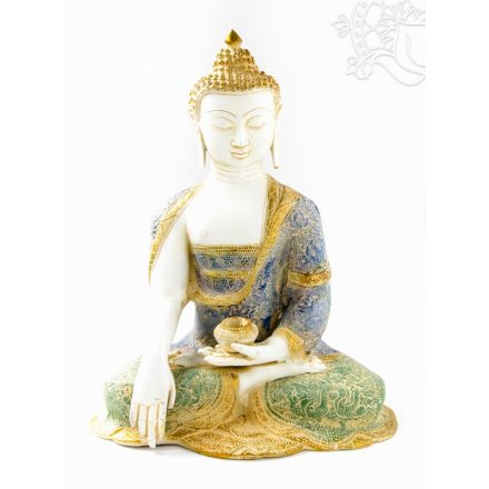 Shakyamuni Buddha réz szobor, fehér-arany és színes - 41 cm