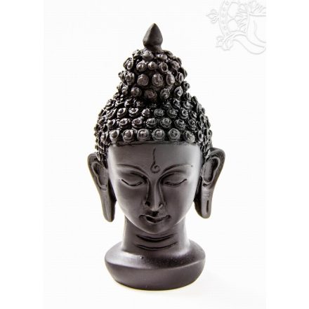 Buddha fej szobor, rezin, fekete - 16 cm