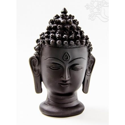 Buddha fej szobor, rezin, fekete - 18 cm