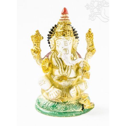 Ganesha réz szobor, fehér-arany és színes - 12 cm