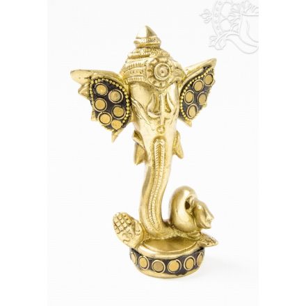 Ganesha absztrakt réz szobor, matt sárga, kővel berakott - 12 cm