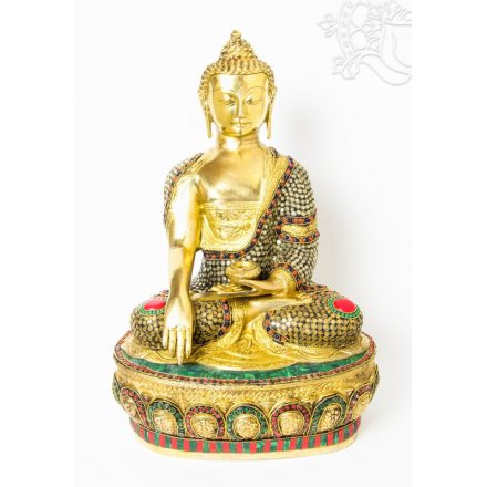 Shakyamuni Buddha réz szobor, hatalmas, kővel berakott különlegesség - 53 cm