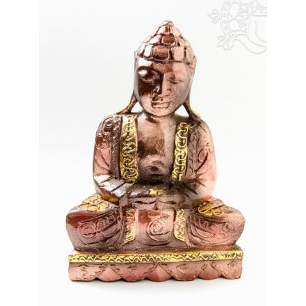 Amitabha Buddha fa faragott szobor, vörös-arany - 30 cm