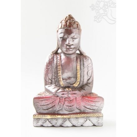 Amitabha Buddha fa faragott szobor, vörös-ezüst - 30 cm