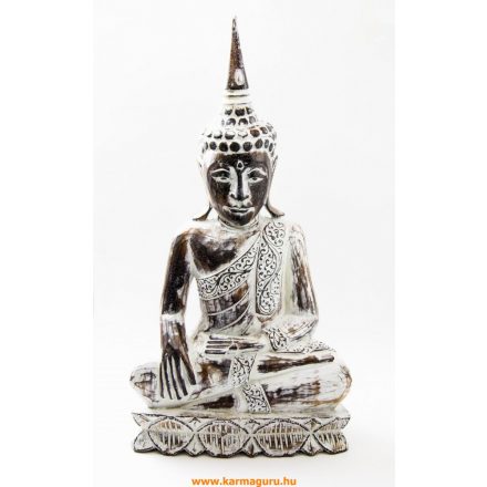 Shakyamuni Buddha fa faragott szobor, mosott fehér színű - 60 cm