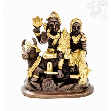 Shiva család réz szobor, arany-bronz - 11 cm