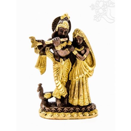 Radha Krishna réz szobor, arany-bronz- 14 cm