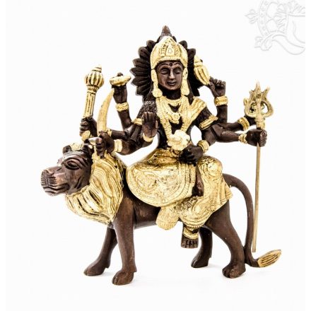 Durga istennő réz szobor, arany-bronz - 18 cm