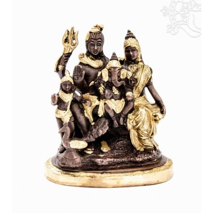 Shiva család réz szobor, arany-bronz - 15 cm