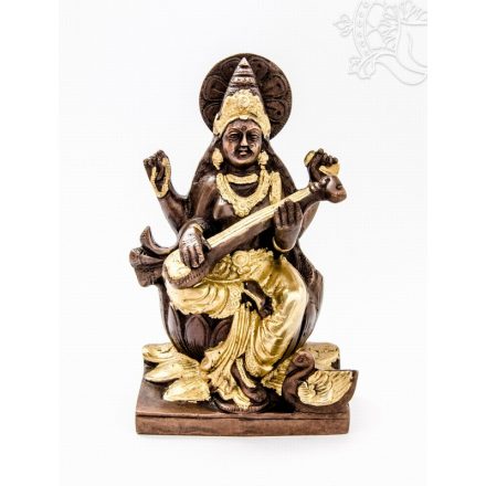 Sarasvati réz szobor, arany-bronz - 19 cm