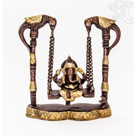 Hintázó Ganesha réz szobor, arany-bronz - 20 cm