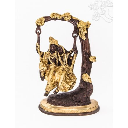 Hintázó Radha Krishna réz szobor, arany-bronz - 27 cm