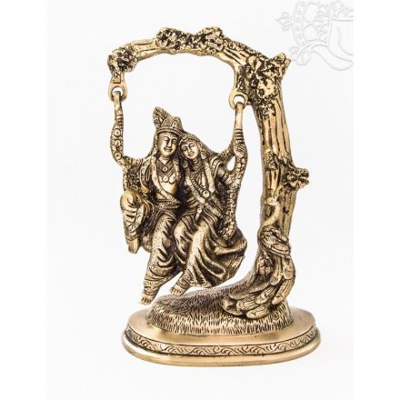 Hintázó Radha Krishna réz szobor, matt sárga - 27 cm