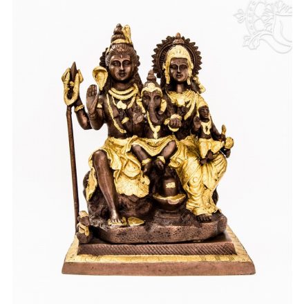 Shiva család réz szobor, arany-bronz - 30 cm