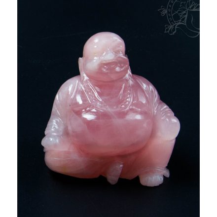 Nevető Buddha rózsakvarc kristály szobor - 9 cm