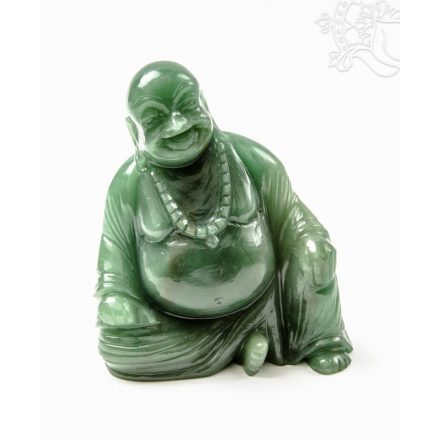 Nevető Buddha zöld jáde kristály szobor - 11,5 cm