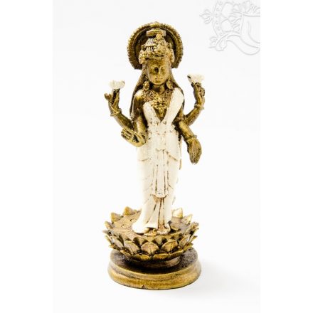 Álló Lakshmi (Laxmi), szines rezin szobor - 19 cm