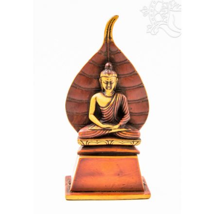 Amitabha Buddha szobor bódhi levélen rezin vörös-csont színű - 18,5 cm