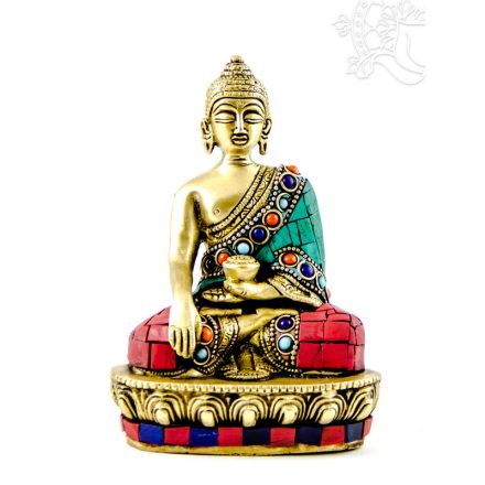 Shakyamuni Buddha szobor réz, kővel berakott - 14cm