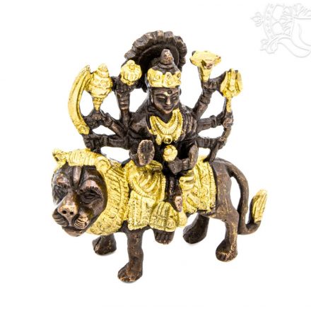 Durga istennő réz szobor, arany-bronz - 10 cm