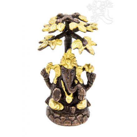 Ganesha Bódhi fa alatt réz szobor, arany-bronz - 10 cm