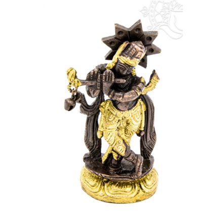 Krishna réz szobor, arany-bronz - 11 cm