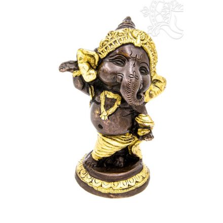 Álló Ganesha réz szobor, arany-bronz - 13 cm