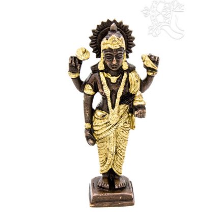 Álló Laxmi (Lakshmi) réz szobor, arany-bronz - 15 cm