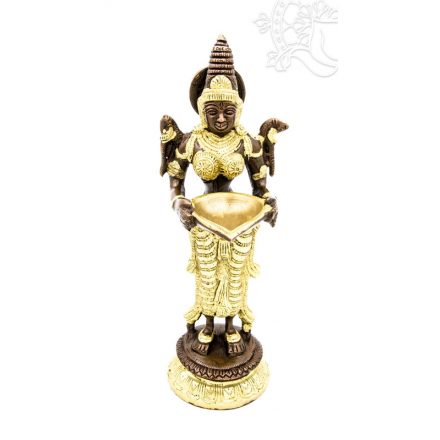 Álló Laxmi (Lakshmi) réz szobor, arany-bronz - 27 cm