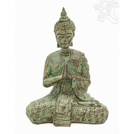 Imádkozó Buddha zöld rezin szobor - 20 cm