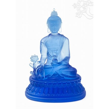 Gyógyító Buddha szobor rezin, áttetsző kék színű - 11 cm