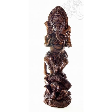 Ganesha kígyóval álló fa szobor, nagyméretű - 85 cm