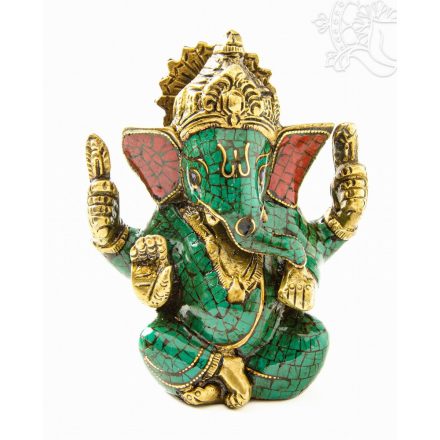 Ganesha réz szobor kővel berakott - prémium minőségű - 11 cm