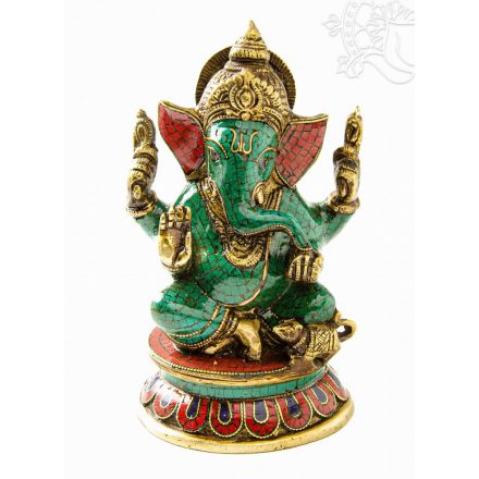 Ganesha réz szobor kővel berakott - prémium minőségű - 19 cm