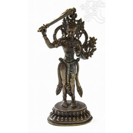 Álló Manjushri réz szobor, antikolt prémium minőség - 17 cm