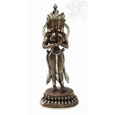 Álló Manjushri réz szobor, ezüst-antikolt, prémium minőség - 17 cm