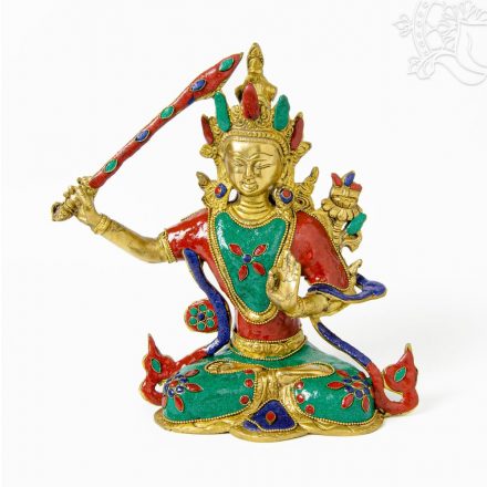 Manjushri réz szobor, kővel bevont - 27 cm