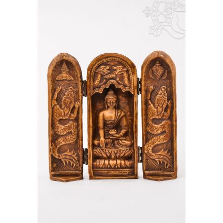 Buddha nyitható oltár csont színű rezin szobor - 20 cm