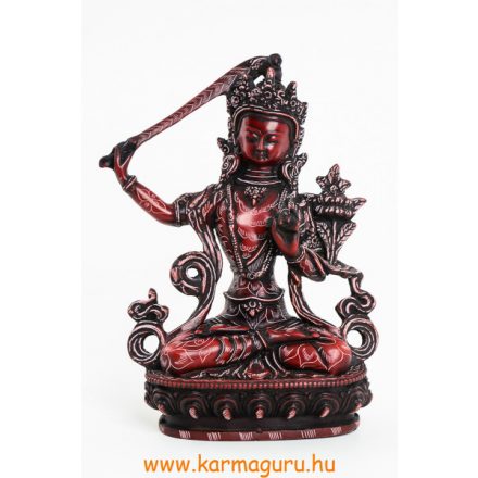 Manjushri kézzel vésett, vörös színű rezin szobor