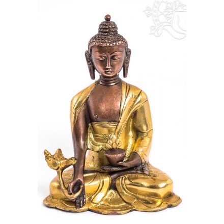 Gyógyító Buddha szobor réz, alj nélkül, arany és bronz - 16 cm